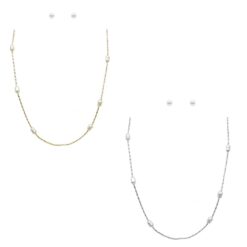 SINGLE STATION PEARL NECKLACE SET. GOLD, SILVER. SOLD IN SETS OF 2 ONLY