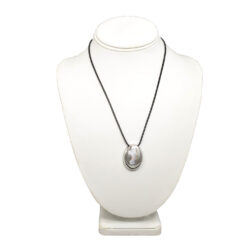 STAINLESS STEEL OVAL PENDANT ON CORD	NECKLACE