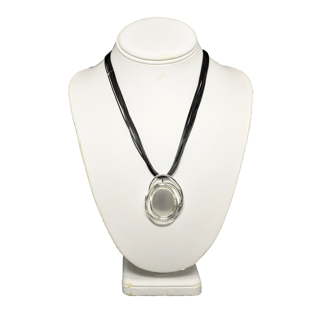 SILVER OVAL ON BLACK CORD MAGNETIC CLASP NECKLACE