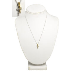 DAINTY TWO TONE DOUBLE CROSS PENDANT NECKLACE WITH CRYSTALS