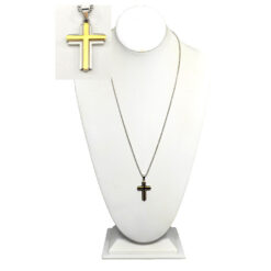 MEN'S STAINLESS STEEL TWO TONE POLISHED/MATTE CROSS NECKLACE