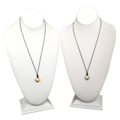 MODERN CIRCLE PENDANT ON CORD NECKLACE. SILVER, GOLD. SOLD IN SETS OF 2 ONLY.