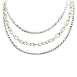 DESIGNER INSPIRED TWO TONE TRIPLE MIXED CHAIN NECKLACE