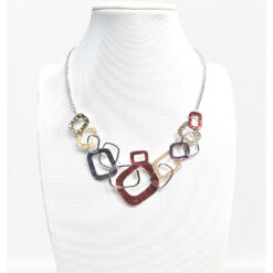 SILVER MULTI COLOR ENAMEL SHAPES NECKLACE