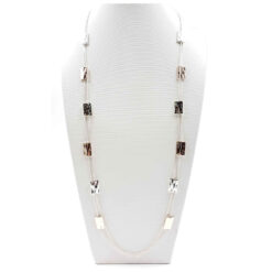 LONG SILVER/ROSE GOLD RECTANGLE STATION BEAD NECKLACE