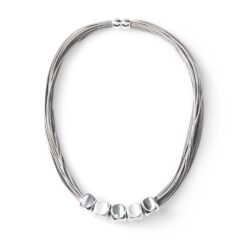 GREY CORD WITH SILVER MATTE & POLISHED BEADS NECKLACE WITH MAGNETIC CLASP