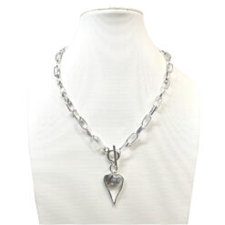 SILVER TOGGLE HEART CHARM NECKLACE