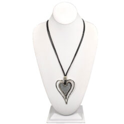 LONG SILVER HEART ON CORD NECKLACE