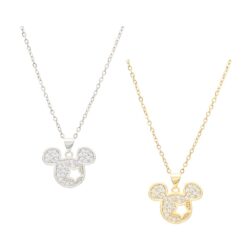 PAVÉ CRYSTAL MOUSE PENDANT NECKLACE. SILVER, GOLD. SOLD IN SETS OF 2 ONLY. SEE 34083 FOR MATCHING BRACELETS