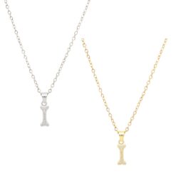 PAVÉ CRYSTAL DOG BONE PENDANT NECKLACE. SILVER, GOLD. SOLD IN SETS OF 2 ONLY.