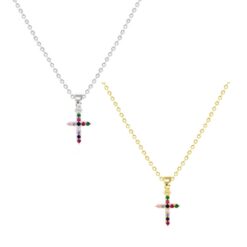 DAINTY MULTI COLOR CRYSTAL CROSS NECKLACE. SOLD IN SETS OF 2 ONLY