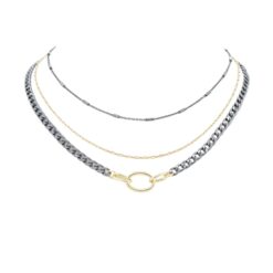 3 LAYER TWO TONE CHAIN MIX NECKLACE