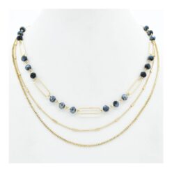 3 LAYER GOLD & NAVY GLASS BEAD NECKLACE