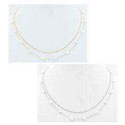 DOUBLE CHAIN & STATION PEARL NECKLACE. GOLD, SILVER. SOLD IN SETS OF 2 ONLY