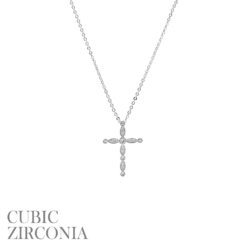 SILVER DELICATE MARQUISE CZ CROSS NECKLACE