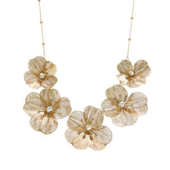 GOLD FILIGREE 5 FLOWER & CRYSTAL NECKLACE