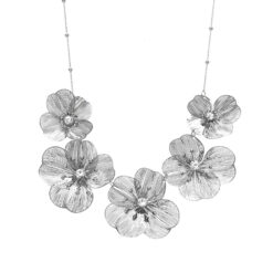 SILVER FILIGREE 5 FLOWER & CRYSTAL NECKLACE
