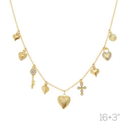 GOLD HEART/KEY/LOCK/CROSS CHARM NECKLACE