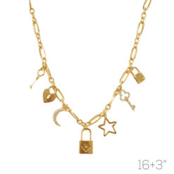 GOLD LOCK/STAR MOON CHARM NECKLACE