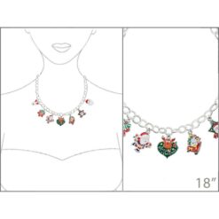 SILVER & RED/GREEN ENAMEL CHRISTMAS CHARM NECKLACE