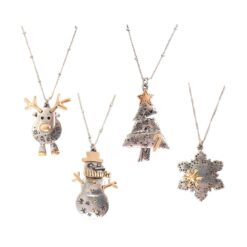 TWO TONE CHRISTMAS NECKLACE. REINDEER, SNOWMAN, TREE, SNOWFLAKE. SOLD IN SETS OF 4 ONLY. SEE 32136 FOR MATCHING EARRINGS