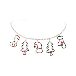 RED/GREEN RHINESTONE CHRISTMAS CHARM NECKLACE. SEE 32137 FOR MATCHING EARRINGS
