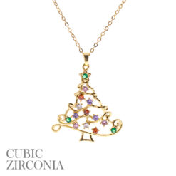 GOLD MULTI COLOR CZ CHRISTMAS TREE NECKLACE. SOLD IN SETS OF 2 ONLY. SEE 32140 FOR MATCHING EARRINGS