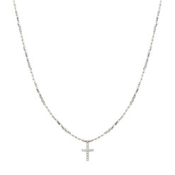 GREY/SILVER BEADED CRYSTAL CROSS NECKLACE