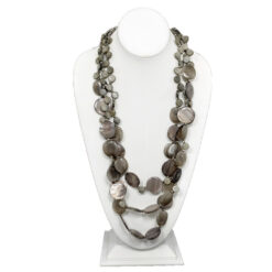 3 LAYER LONG GREY SHELL NECKLACE