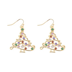 GOLD MULTI COLOR CZ CHRISTMAS TREE PIERCED EARRINGS. SOLD IN SETS OF 2 ONLY. SEE 31140 FOR MATCHING NECKLACE
