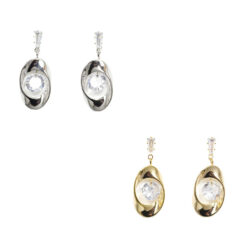 CZ OVAL DROP PIERCED EARRINGS. SILVER, GOLD. SOLD IN SETS OF 2 ONLY