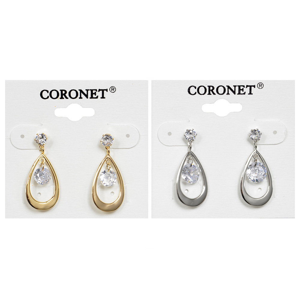 CZ TEARDROP PIERCED EARRINGS. SILVER, GOLD. SOLD IN SETS OF 2 ONLY