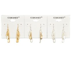 TRIPLE LAYER METAL PIERCED EARRINGS. SOLD IN SETS OF 3 ONLY.