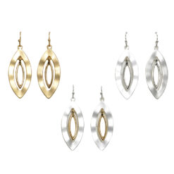 METAL MARQUISE SHAPE PIERCED EARRINGS. SOLD IN SETS OF 3 ONLY