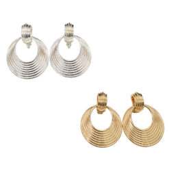 TEXTURED ROUND DOOR KNOCKER CLIP EARRINGS. SILVER, GOLD. SOLD IN SETS OF 2 ONLY