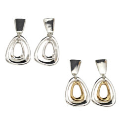 METAL DOUBLE TEARDROP DOOR KNOCKER CLIP EARRINGS. SILVER, TWO TONE