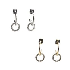 CIRCLE LINK CRYSTAL HOOP PIERCED EARRINGS. SILVER, GOLD. SOLD IN SETS OF 2 ONLY