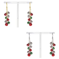 CHRISTMAS BELL CLUSTER PIERCED EARRINGS. SILVER, GOLD. SOLD IN SETS OF 2 ONLY.