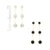 GOLD THREE CRYSTAL DROP PIERCED EARRINGS. CLEAR, JET. SOLD IN SETS OF 2 ONLY