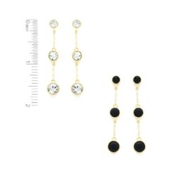 GOLD THREE CRYSTAL DROP PIERCED EARRINGS. CLEAR, JET. SOLD IN SETS OF 2 ONLY