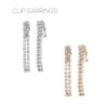 3MM TWO LINE RHINESTONE CLIP EARRINGS. SILVER, GOLD. SOLD IN SETS OF 2 ONLY