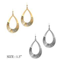 TEXTURED OPEN TEARDROP PIERCED EARRINGS. GOLD, SILVER. SOLD IN SETS OF 2 ONLY