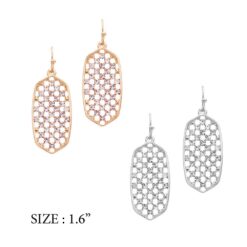 HEXAGON PAVÉ PIERCED EARRINGS. GOLD, SILVER. SOLD IN SETS OF 2 ONLY