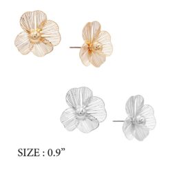MESH FLOWER PIERCED EARRINGS. GOLD, SILVER. SOLD IN SETS OF 2 ONLY