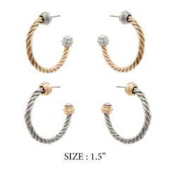 1.5" TWIST TWO TONE HOOP PIERCED EARRINGS. SOLD IN SETS OF 2 ONLY