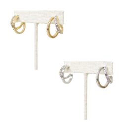 DOUBLE HOOP W/CRYSTALS PIERCED EARRINGS. GOLD, SILVER. SOLD IN SETS OF 2 ONLY