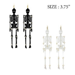 3.75" SKELETON DANGLE PPIERCED EARRINGS. BLACK, WHITE. SOLD IN SETS OF 2 ONLY. PERFECT FOR HALLOWEEN!