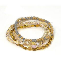 5 LAYER GOLD/EARTHTONE BEADED STRETCH BRACELET. SEE 30055 FOR MATCHING NECKLACE SET