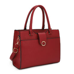 BURGUNDY STRUCTURED SATCHEL WITH GOLD ACCENT. 12X9.5X5