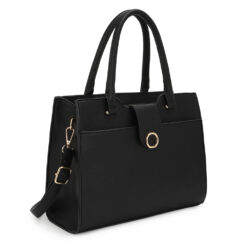 BLACK STRUCTURED SATCHEL WITH GOLD ACCENT. 12X9.5X5